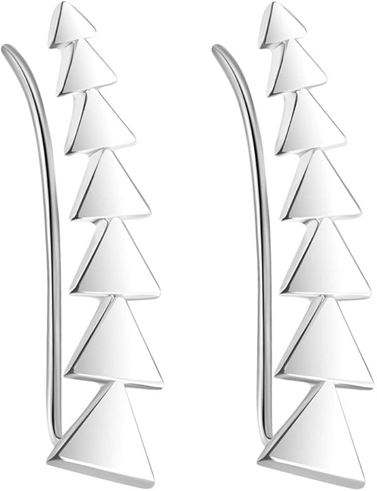 Sterling Silver Minimalist Triangle Ear Climbers Geometrical Ear Crawlers Ear Sweeps