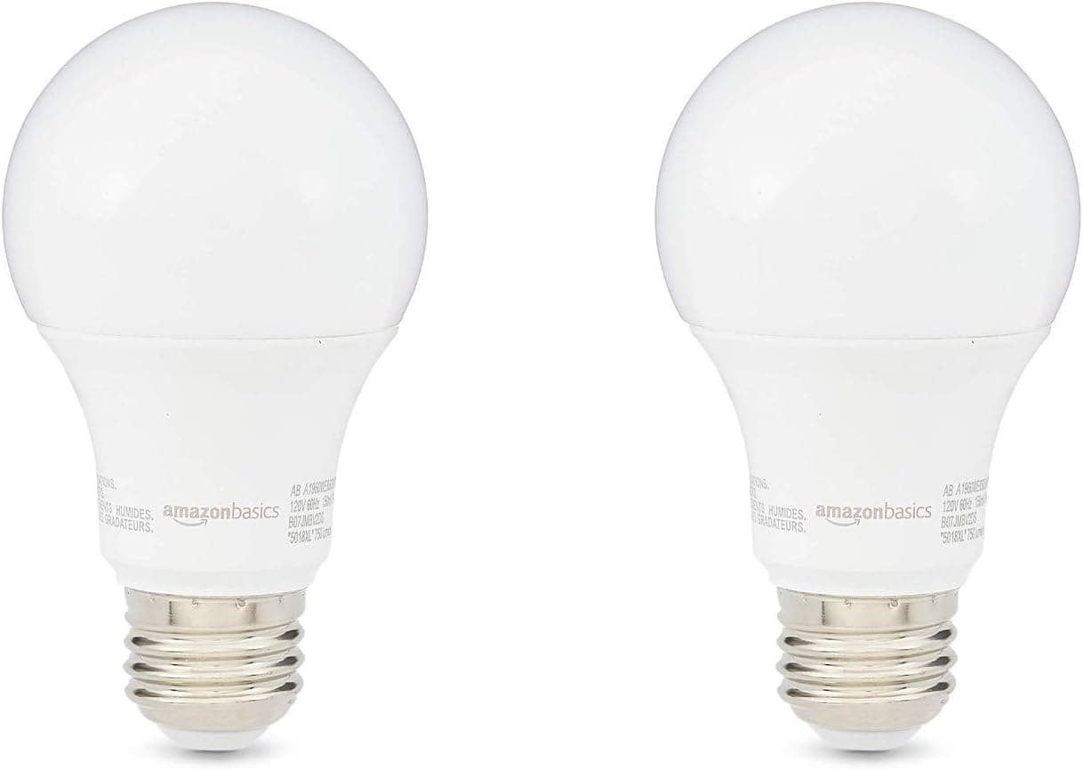 Amazon Basics 60W Equivalent, Soft White, Non-Dimmable, 10,000 Hour Lifetime, A19 LED Light Bulb | 2-Pack