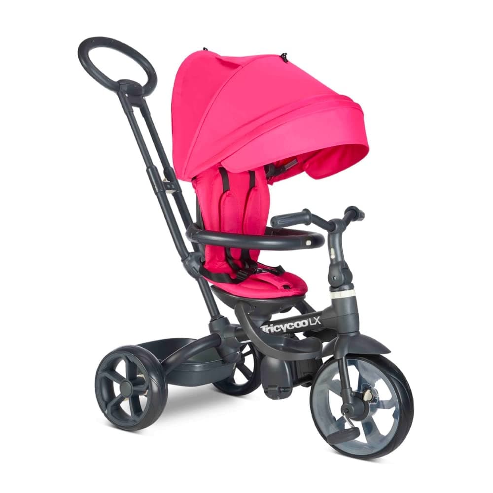 Joovy Tricycoo LX Kid's Tricycle, Push Handle, Adjustable Seat, 8 Stages, Magenta