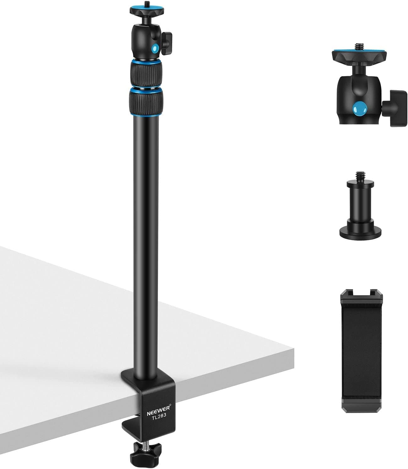 NEEWER Extendable Camera Desk Mount with Ball Head, 17"-40" Adjustable Table Light Stand with 1/4" Screw & C Clamp for DSLR Camera, Ring Light, Live Stream, Vlog, Max Load: 6.6lb/3kg, TL283 (Blue)