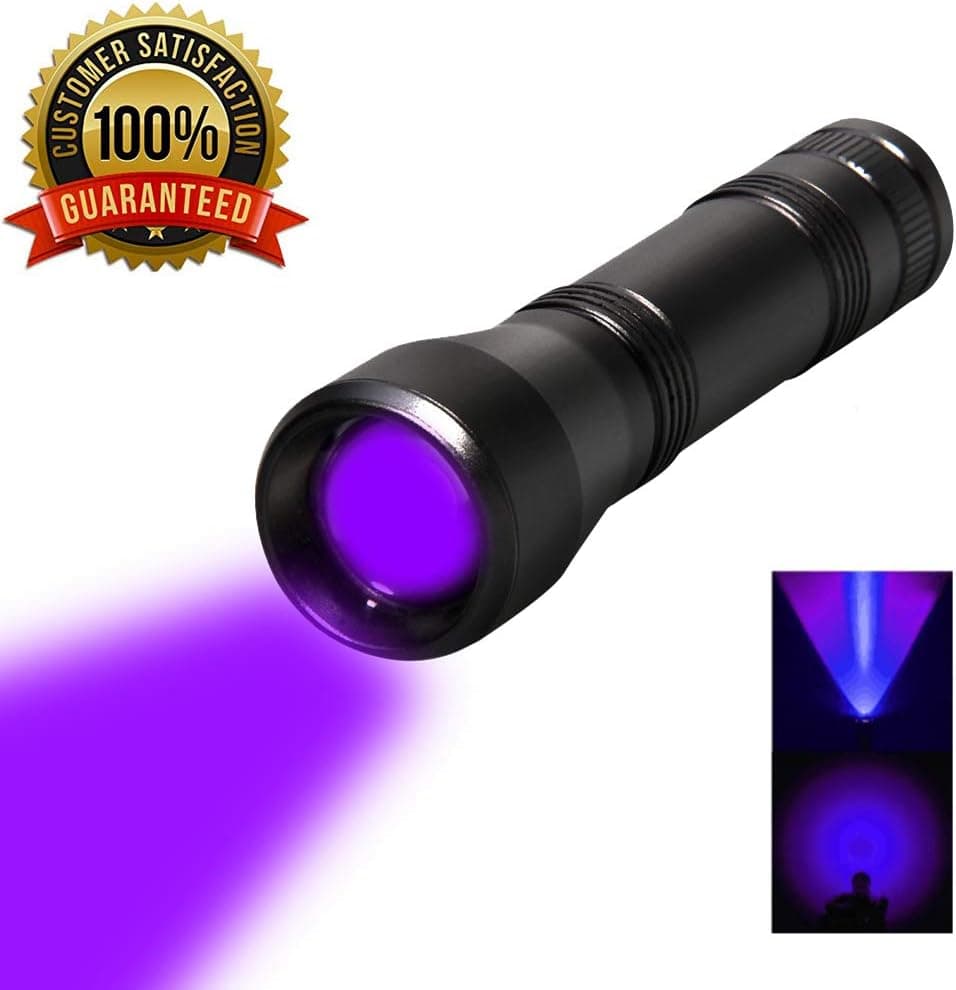 365 Nm Black Light Flashlight,UV Light Flashlight with battery,1 Light Mode Adjust Focus UV Light for for Minerals A/C Leak Detection (uv flashlight)