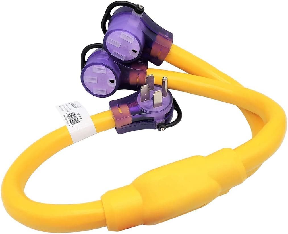 Parkworld 692095 RV 50 AMP Splitter Adatper, 240V Splitter 14-50P Male Plug to (2) 14-50R Female Connector 3FT (Yellow)