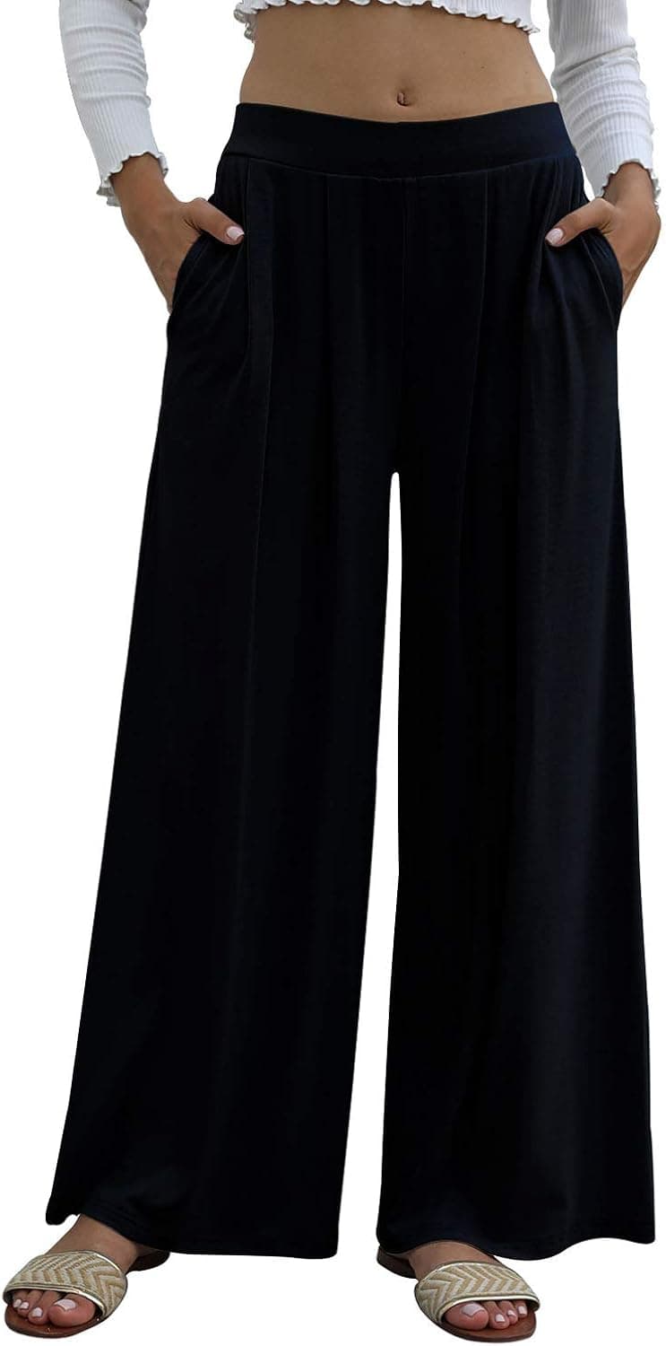 FARORO Women's Lounge Pants Casual Elastic Waist PJ Pant Stretch Sleep Bottoms Plus Size Pajama Bottoms with Pockets (Black#1, Medium)