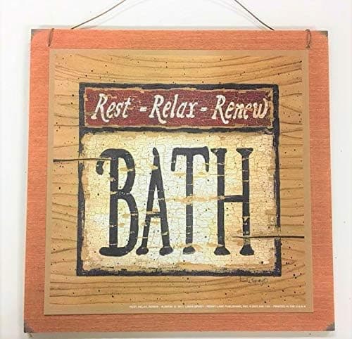 Rest Relax Renew Country Bath Wooden Wall Art Sign Bathroom Decor