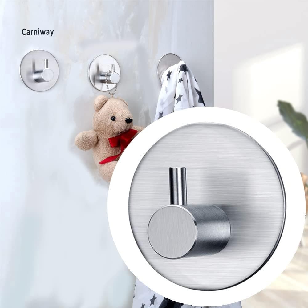 Carniway Bathroom Towel Hooks Brushed Nickel Stainless Steel Coat Robe Clothes Hook Kitchen Bathroom Shower Wall Mounted Adhesive Heavy Duty Wall Waterproof Hooks (Silvery 4 Pcs Black)