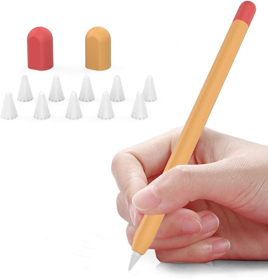 Delidigi Two Caps Case Plus Tips Cover for Apple Pencil 2nd Gen, Duotone Silicone Sleeve Cover Accessories Compatible with Apple Pencil 2nd Generation (Orange +Red)