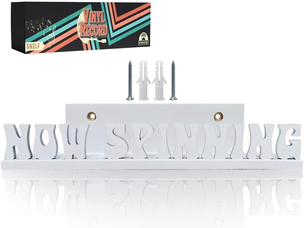 Aikyam Records Now Spinning Vinyl Record Stand Or Wall Mount Shelf Now Playing Vinyl Record Stand Holder Album Storage Display Record Player Accessories Gift For Vinyl Lovers (White)
