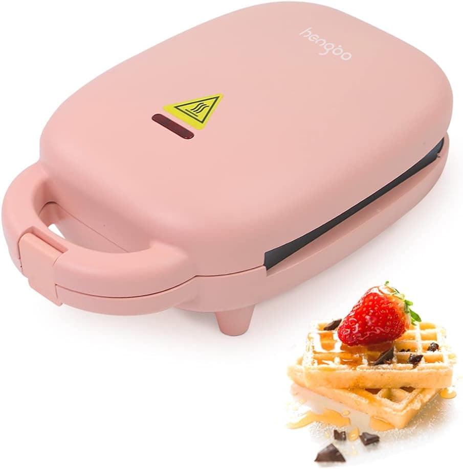 Mini Waffle Maker Breakfast Sandwich Maker Waffle Iron with 4 Removable Plates Panini Press Sandwich Toaster Grilled Cheese Pancakes Maker LED Indicator Lights Portable Handle Non-stick Easy to Clean