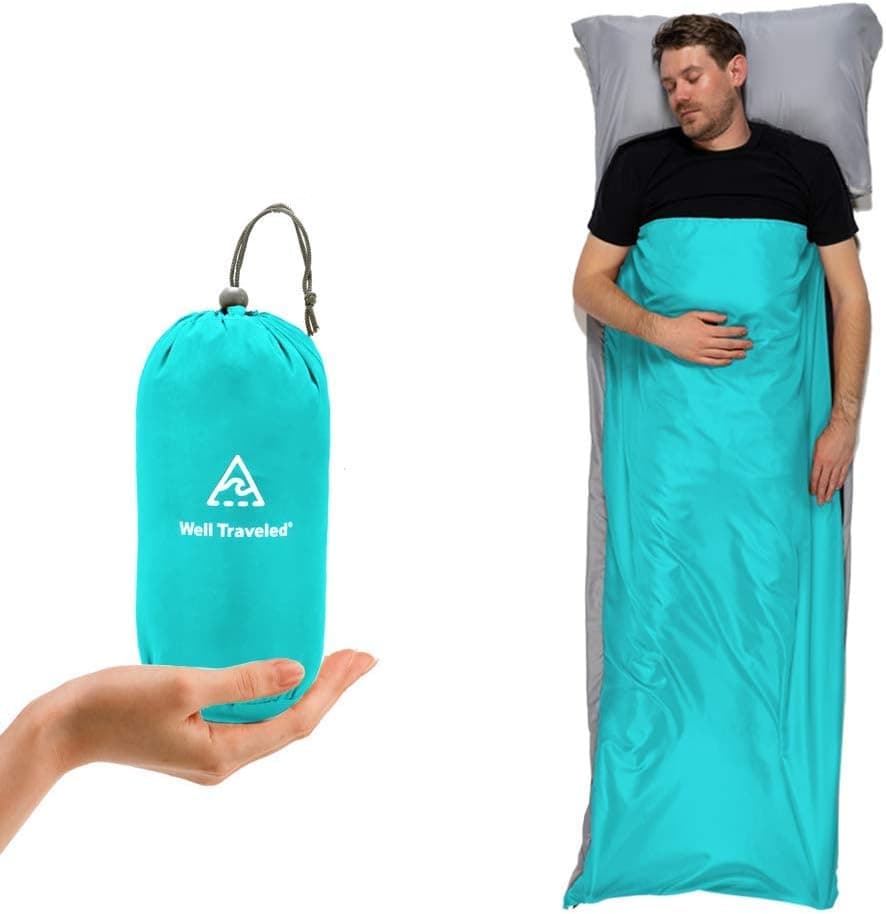 Well Traveled Sleeping Bag Liner, Lightweight Adult Sleeping Sheet for Hiking, Backpacking and Camping, Easily Removable and Washable, Silky Smooth Fabric, Simple to Stuff Sack