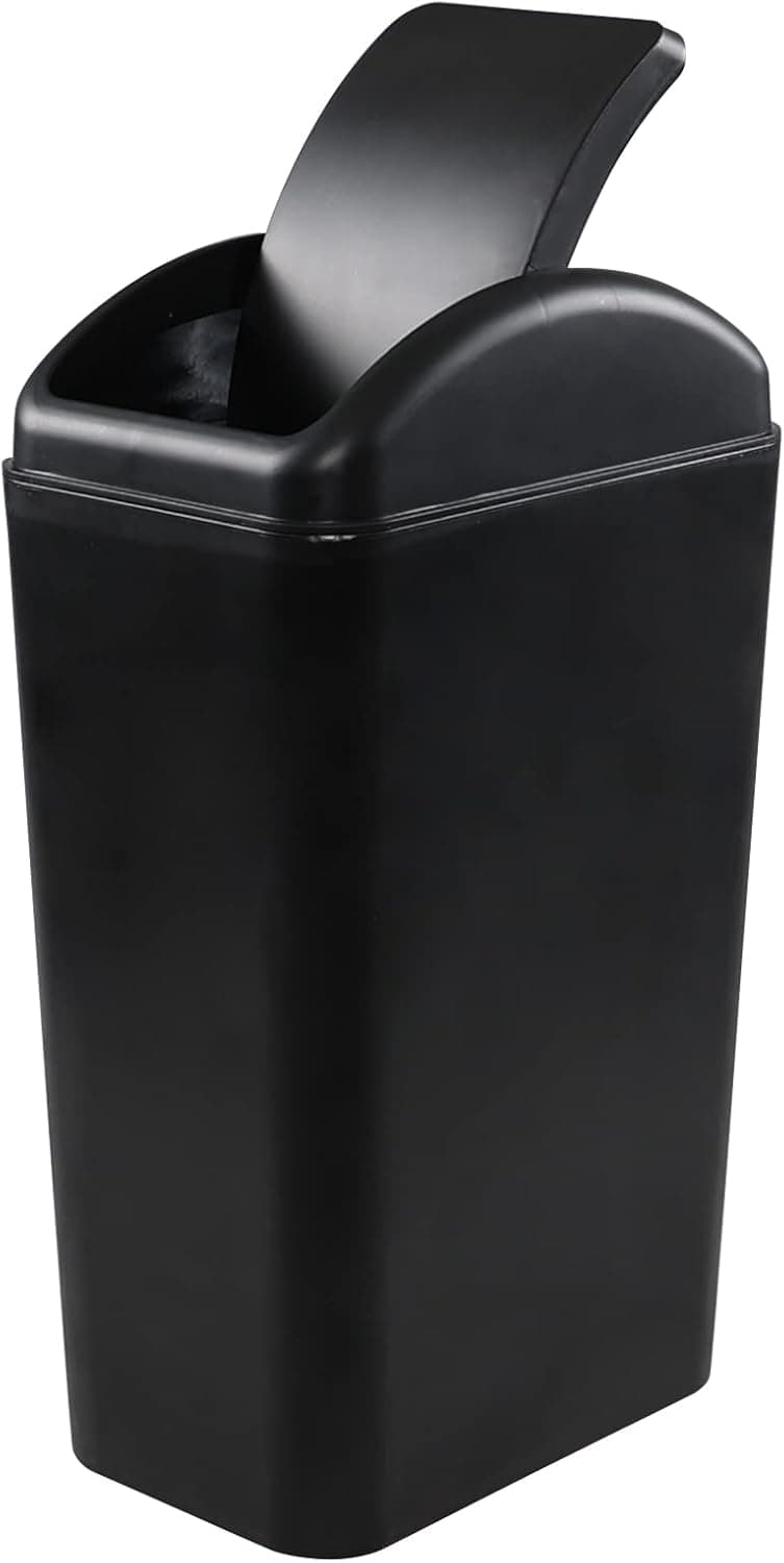 Yesdate 3.5 Gallon Trash Can with Swing-Top Lid, Plastic Black Garbage Can