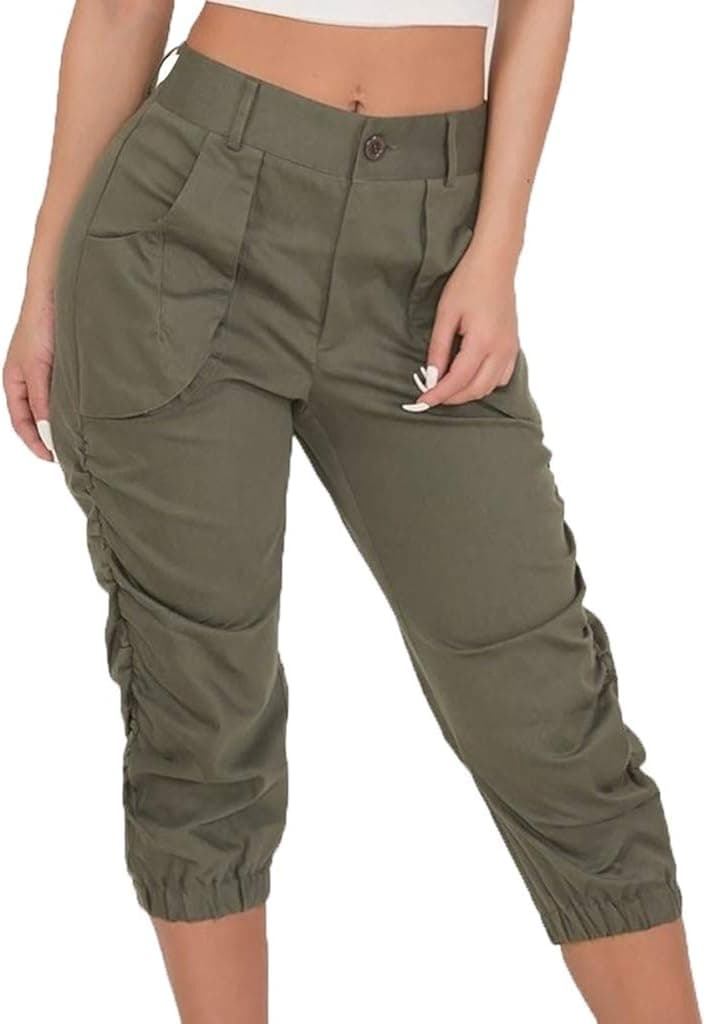 WUAI Bermuda Shorts for Women Casual Elastic Waist Loose Cropped Lounge Jogger Sweatpants Cargo Work Capris Yoga Pants