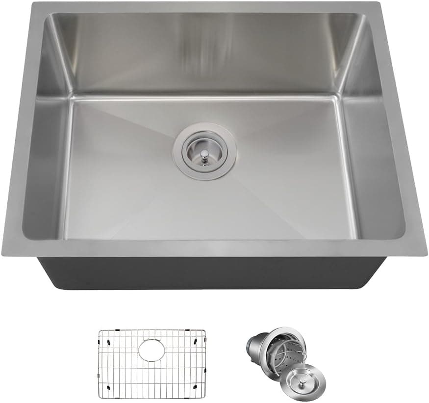 MR Direct Stainless Steel 1823-18-ENS Undermount 23 in. Single Bowl Kitchen SinkEnsemble