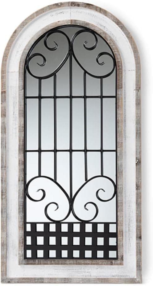 Baxton Studio Gael Vintage Classic and Traditional Weathered White Finished Wood and Black Finished Metal Arched Accent Wall Mirror