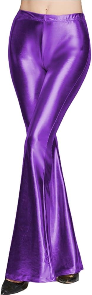 ODIZLI Women Shiny High Waisted Bell Bottom Wide Leg Pants Flare Leggings Metallic Slim Fit Bootcut Palazzo Trousers