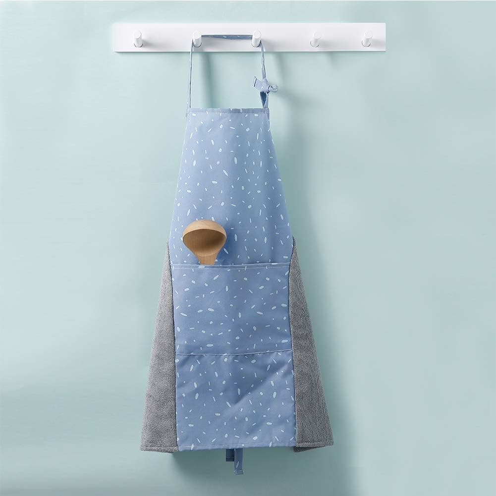 Bib Apron with Pocket - 2 Towels Stitched and Adjustable Design of The Strap Great for Home Kitchen, BBQ Grill, Baking and Garden, Great for Women and Men (Blue)