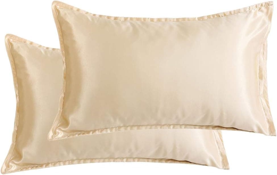 Coverify Satin Pillowcase for Hair, Set of 2 Satin Oxford Pillowcase, Standard/Queen(20x30inch), Super Soft Silky Pillow Cover with Envelope Closure (Champange, Standard)