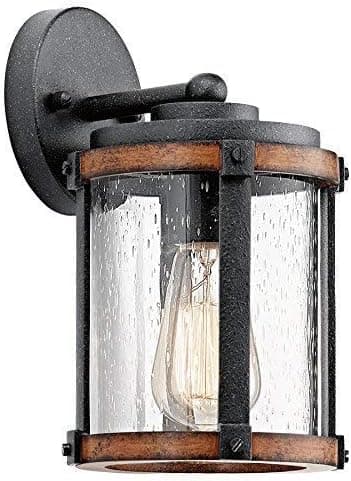 Kichler Lighting Barrington Distressed Black and Wood Outdoor Wall Light, 10.04" H