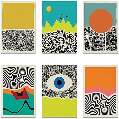 iMagitek Set of 6 Unframed Mid Century Modern Abstract Wall Art Prints, Evil Eye Charm Abstract Wall Art Print, Living Room Apartment Decor (8" x 10")