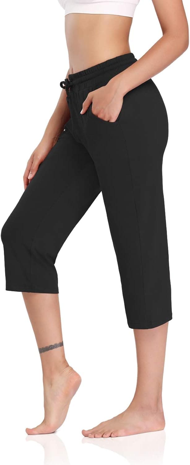 DIBAOLONG Womens Yoga Pants Capri Wide Leg Comfy Drawstring Loose Lounge Workout Pants with Pockets