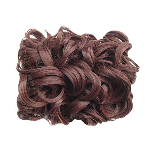 PrettyWit Clip in Ponytail Extension Scrunchie Chignon Hairpieces Hair Bun Extension Short Messy Curly Hair Combs-Dark Auburn 33