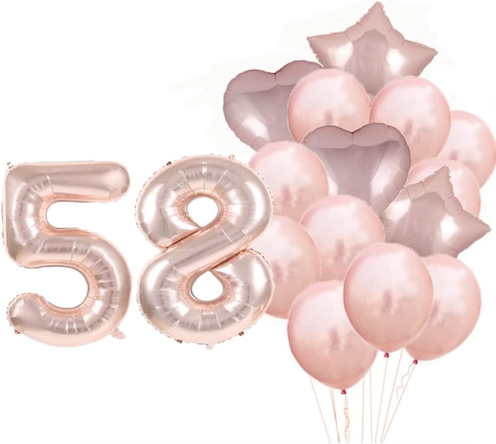 Sweet 58th Birthday Decorations Party Supplies,Rose Gold Number 58 Balloons,58th Foil Mylar Balloons Latex Balloon Decoration,Great 58th Birthday Gifts for Girls,Women,Men,Photo Props