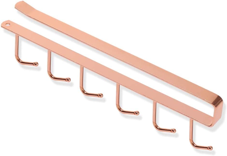 Lishuang Creative Cupboard Organiser Wardrobe Organized Under Shelf Hanger Kitchen Cup Hanging 6 Hooks Holder Rack Coffee Mug Storage(Rose Gold)