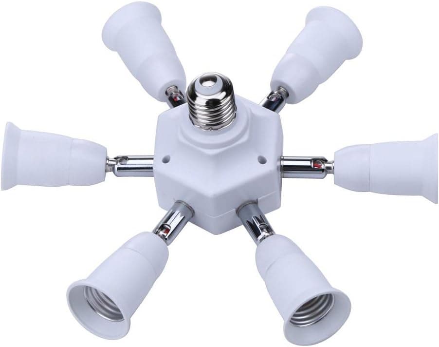 E27 Socket Adapter to 7 E27 Standard LED Bulbs Splitter Adapter,E26 E27 Universal lamp holder with 360 Degrees Adjustable 180 Degree Bending (7 in 1 Socket Adapter)