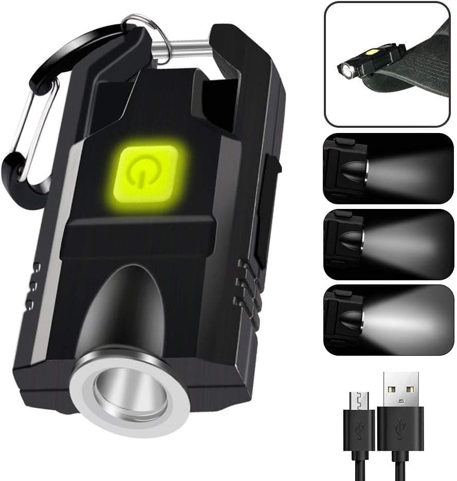 LED Small Flashlight, 300Lumens Bright Keychain Light USB Rechargeable Mini Pocket Flash Lights with 3 Modes Portable Compact Baseball Cap Lights Indoor and Outdoor