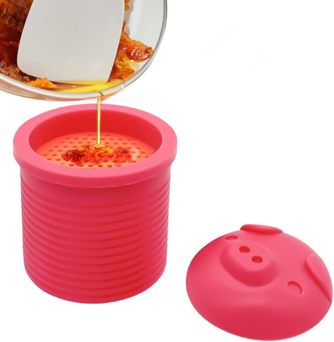 JBAMCM Pig Bacon Grease Container with Strainer, Kitchen Storage Collector for Frying Cooking, Oil Silicone Freeze Oil Collector Bin for Storing Frying Oil and Cooking Grease,(Silicone,Pink)