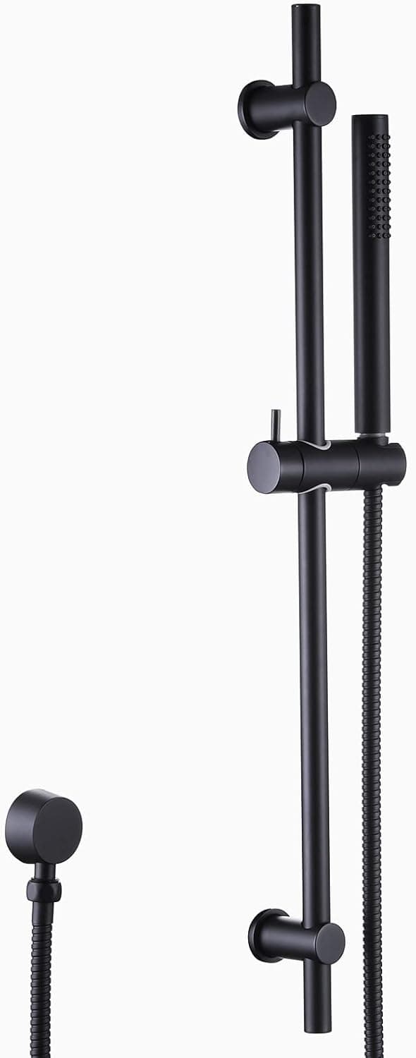 YUESIMATE Handheld Shower Head Matte Black High Pressure, with 27.56-Inches Slide Bar, 59.06-Inches Long Hose, Brass Material, Adjustable Height Shower Head with Handheld Spray, Shower Wand Holder