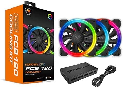 Cougar Hydraulic Vortex RGB FCB 120 mm Cooling Kit Included COUGAR Core Box C with Tri-Directional Lighting, RGB Effects and Motherboard Sync (3 Pack) (CF-V12SET-FCB)