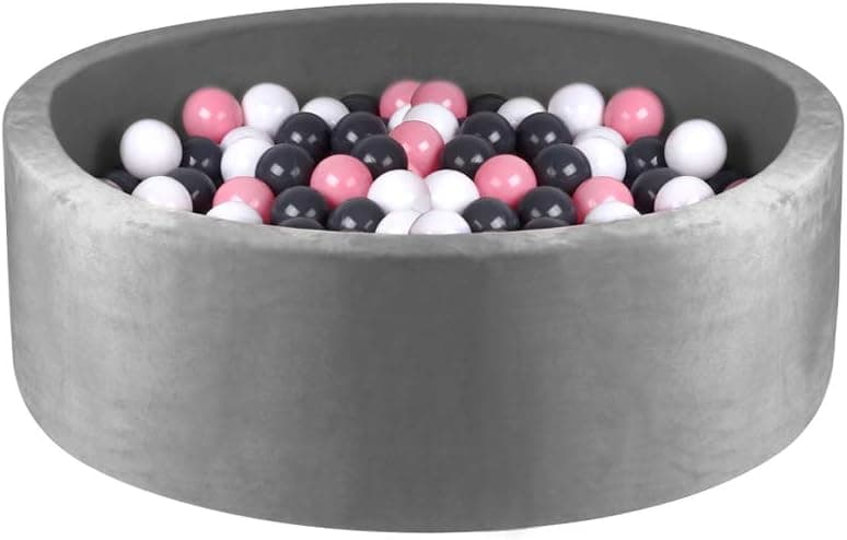 Kids Memory Foam Round Ball Pit, Kiddie Balls Pool, Deluxe Handmade Soft | Quality and Durable Premium Drypool with Non-Toxic Safe Materials, Indoor Outdoor Nursery Early Education Baby Playpen (Gray)