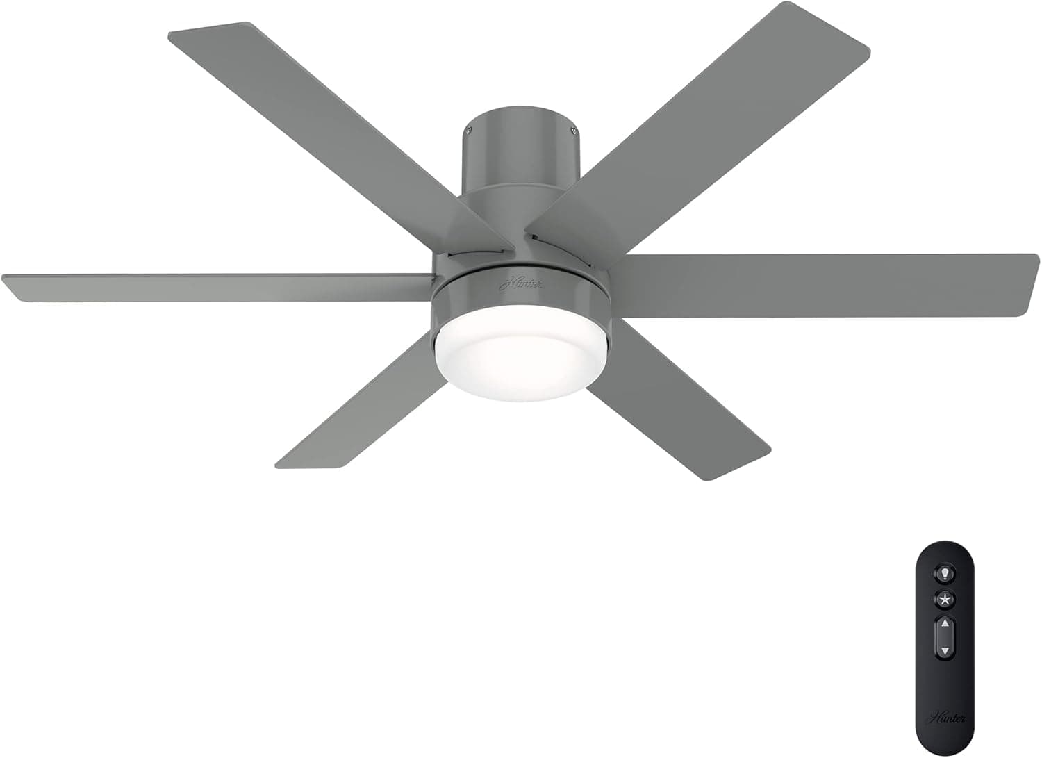 Hunter Fan 52 inch Low Profile Quartz Grey Finish Indoor Ceiling Fan with Light Kit and Remote Control (Renewed)