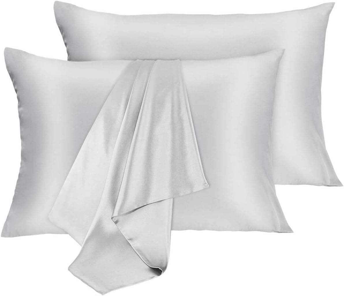 Midohome Silk Pillowcase for Hair and Skin, 2 Pack 100% Both Side Mulberry Silk Bed Pillowcase with Hidden Zipper, Silk Pillow Cover 19 Momme Soft Breathable Smooth Standard Pillow Case (Silver)