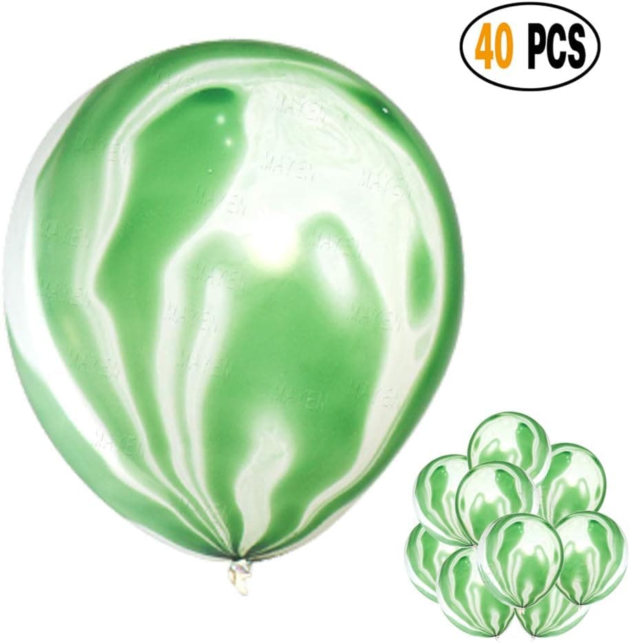 Mayen 40 Pcs 12 Inches Green Agate Marble Latex Balloons, Tie Dye Swirl Balloons Helium Balloons for Wild One, Jungle, Animal, Dinosaur Birthday Party Decorations