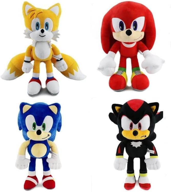Sonic Stuffed Plush Toys, Sonic 2 Toys, 12 Inch Height, Sonic Series Include Sonic, Tails, Knucklus, Shadow, Soft and Cuddly,Gift for Movie and Game Fans (Four of All)