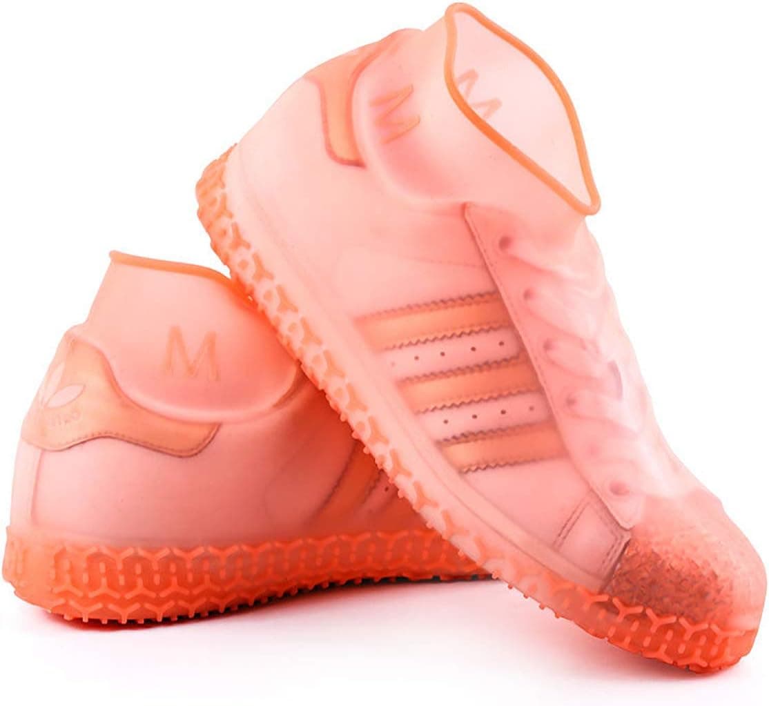 Benooa Waterproof Silicone Shoe Covers,Reusable Silicone Boot More Convenient Non Slip Rain Snow Silicone Rubber Shoe Protectors Foldable Galoshes,Unisex (M, Orange)