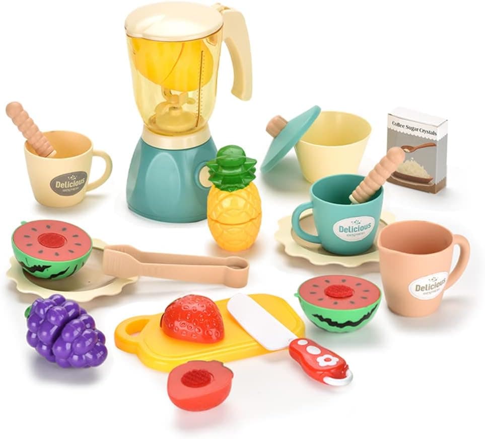 SweetAce Play Kitchen Toys with Blender for Kids, Pretend Play Set Includes Kitchen Appliances Foods and Kitchen Accessories for Toddlers, Gifts for Boys and Girls Ages 3 4 5 6 7 8 9 10+ Years Old