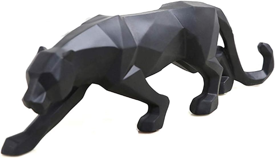 Geometric Modern Panther Sculpture Ornaments Resin Leopard Statue Wildlife Decor for Bookcase Showcase Shop Window Decor for Home Gifts(Black )