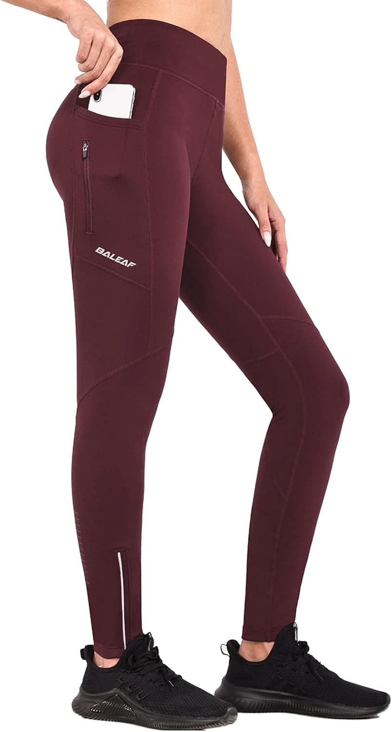 BALEAF Women's Fleece Lined Leggings Water Resistant Cold Weather Running Gear Winter Hiking Pants Warm Tights Zip Pockets