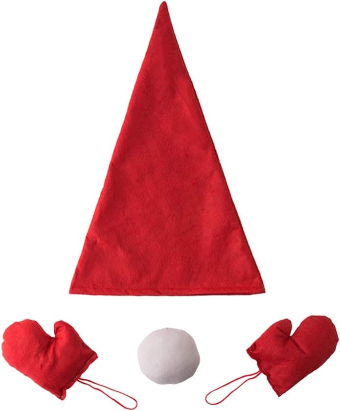Amosfun Santa Claus Hat Christmas Tree Topper with Nose Gloves Creative Santa Hat Tree Top Decoration of The Tree Hugger for Christmas Holiday Party Supplies 4Pcs Red
