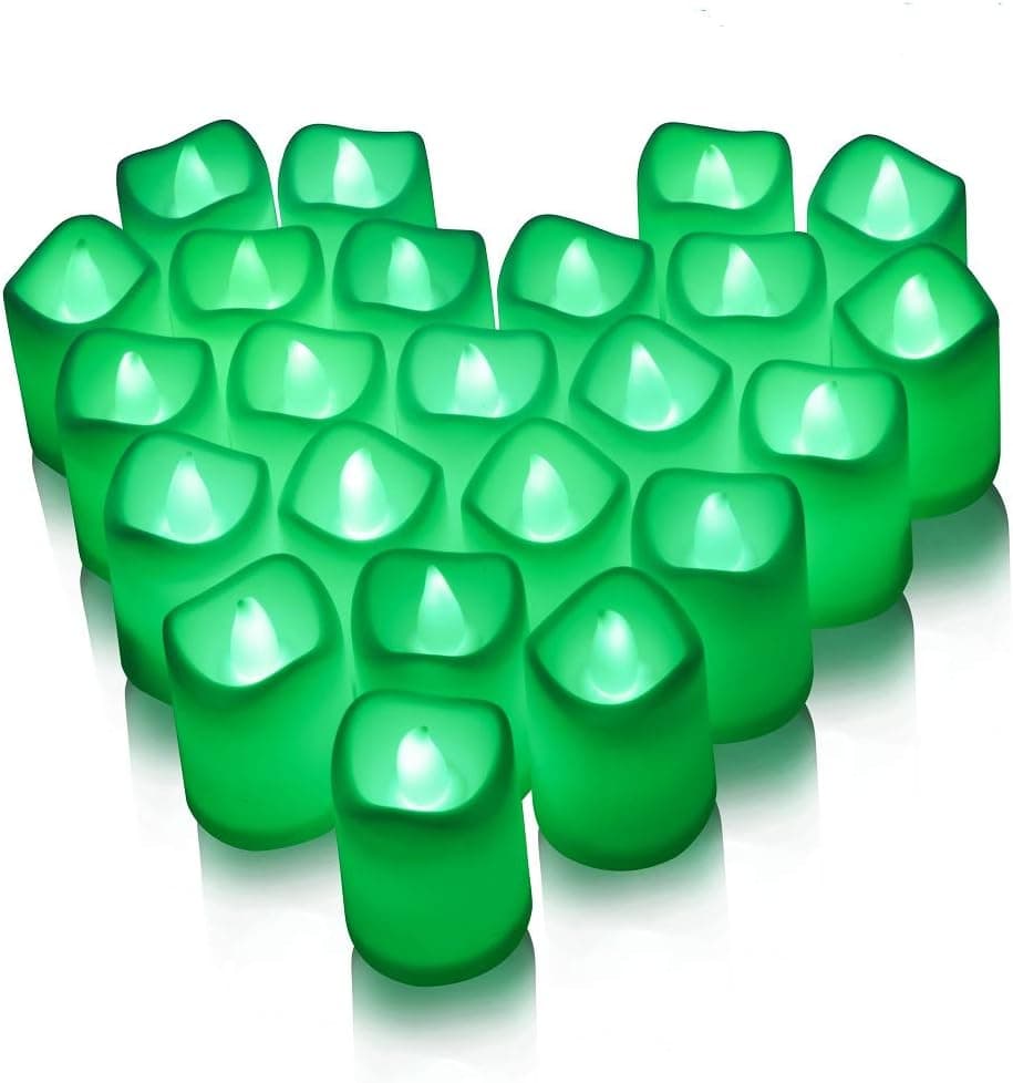 Litake Green LED Candles,Halloween Green LED Tea Lights,Flameless Candles with Flickering Green Light,Battery Operated Green Lights for Saint Patrick's Day Christams Festival Decor,24 Packs