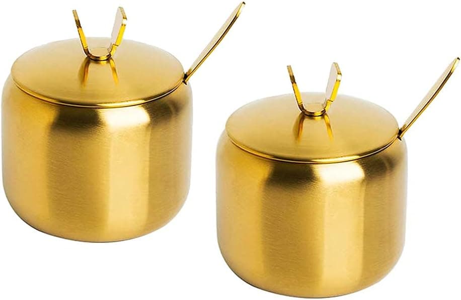 Mozacona 2pcs Stainless Steel Sugar Bowl Spice Jar Storage Seasoning Pot with Lid Spoon