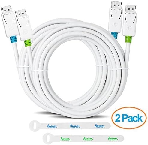 Aurum Cables Male DisplayPort to DisplayPort Cable - 2 Pack Cable with 2 Piece Cable Ties - 15 Feet