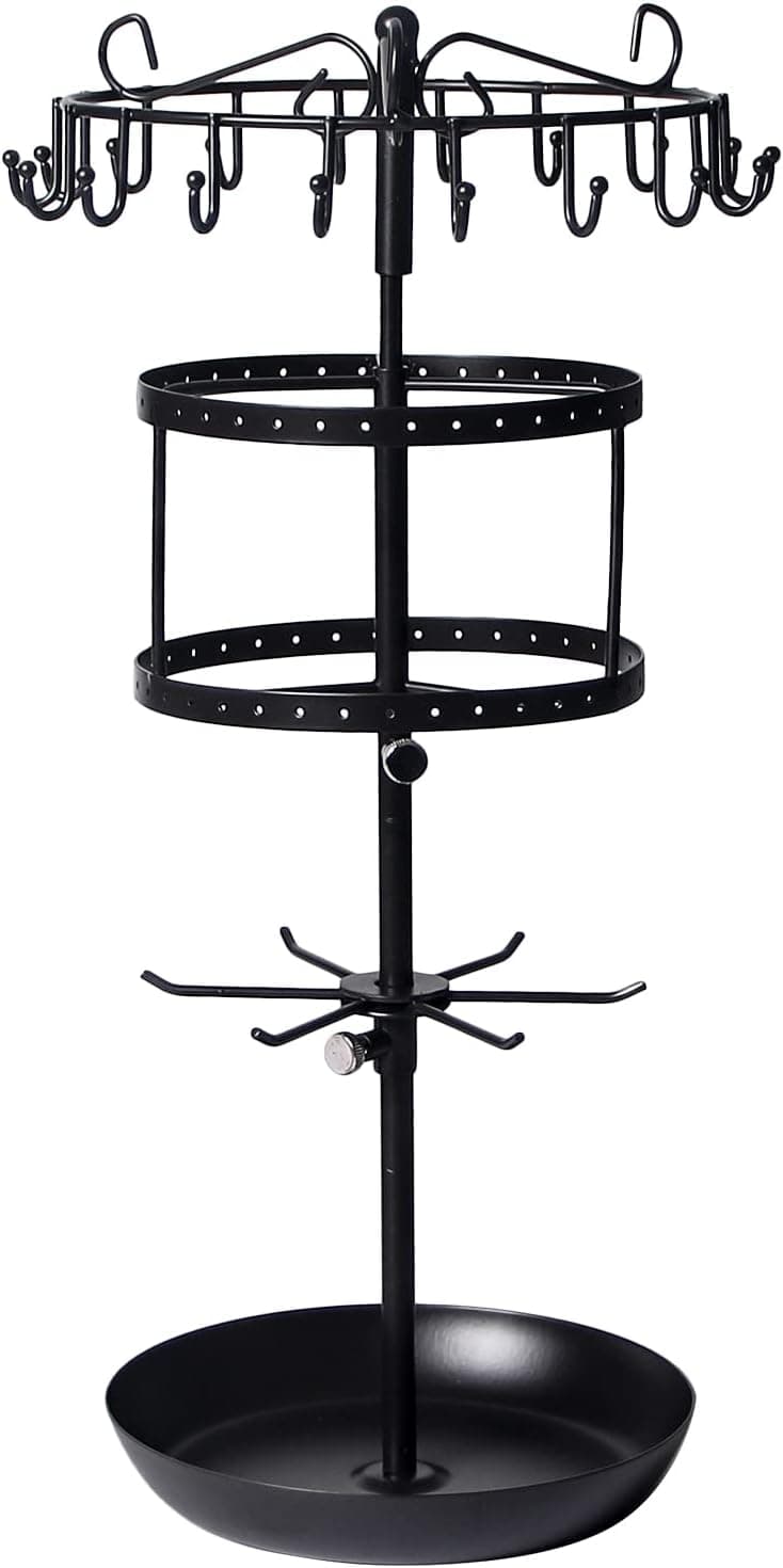 Justsoso Rotatable Jewelry Organizer Necklace Holder Earring Display Stand For Show Ring Rack Bracelet Tray Watch Storage Shelf for Dresser