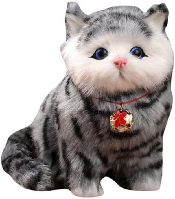 KKUSSOLL Interactive Plush Toy Cute cat Small Animal Ornaments Lifelike Chubby Gray Kitty has Voice Like Real, Novelty Inside Decorations