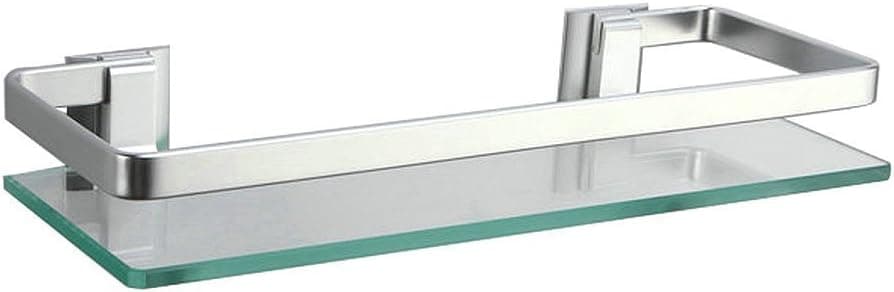 Joyoldelf Thickened Glass Aluminum Bathroom Shelf Rack Wall Mounted Kitchen Storage Shelf, Rectangle