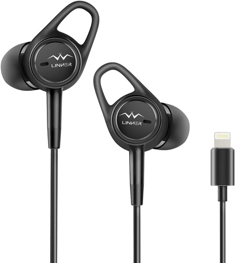 iPhone Earbuds, Linner NC21 Active Noise Cancelling Headphones Lightning in-Ear Wired Earphone w/Built-in Mic and Remote (Comfortable and Secure Fit, MFi Certified) for iPhone X 8 7 - Black