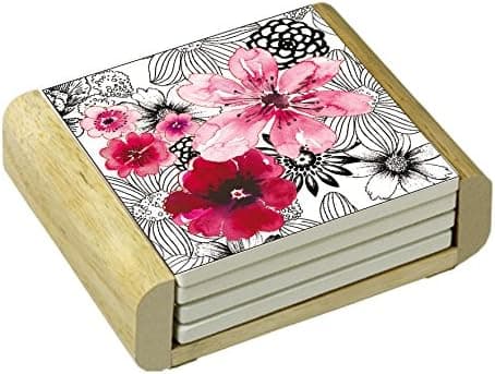 CounterArt Absorbent Coasters in Wooden Holder, Splash of Spring, Set of 4