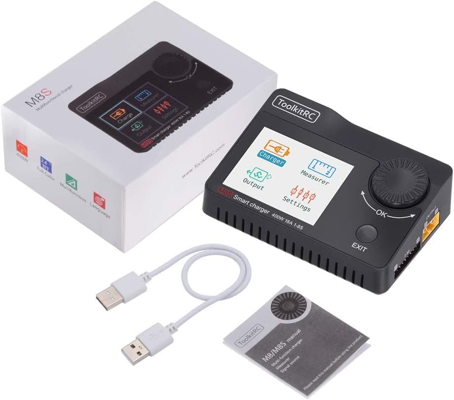 ToolkitRC M8S Battery Balance Charger Discharge Color Screen 400W 18A DC Output for 1-8S Lipo LiHV Life Lion NiMh Pb (Black)